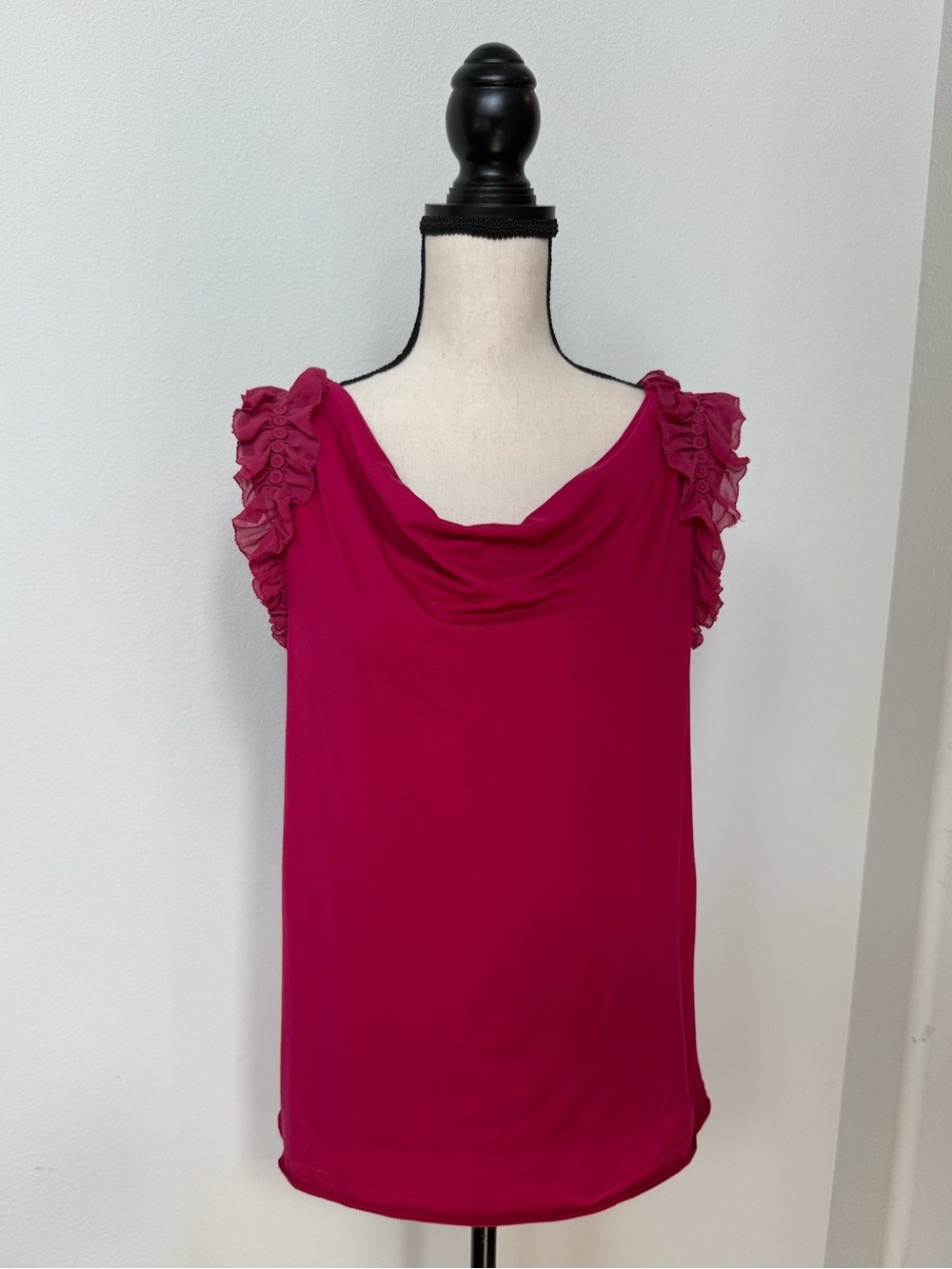 Banana Republic Y2K Ruffle Sleeve Cowl Neck Sleeveless Top in Fuchsia